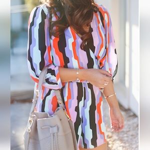 Annie Griffin Blakely 100% Silk Abstract Print Long Sleeve Romper.